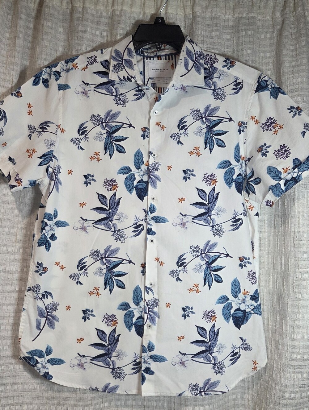 Denim & Flower Ricky Singh White Blue Floral Button-Up Shirt Men's L